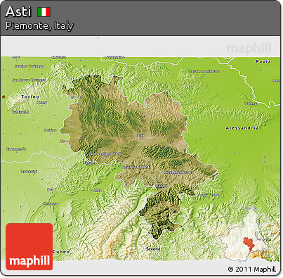Satellite 3D Map of Asti, physical outside