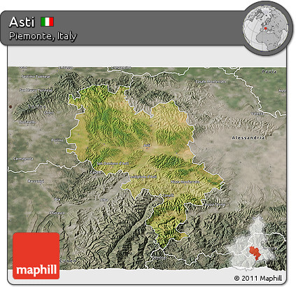 Satellite 3D Map of Asti, semi-desaturated