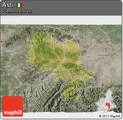 Satellite 3D Map of Asti, semi-desaturated