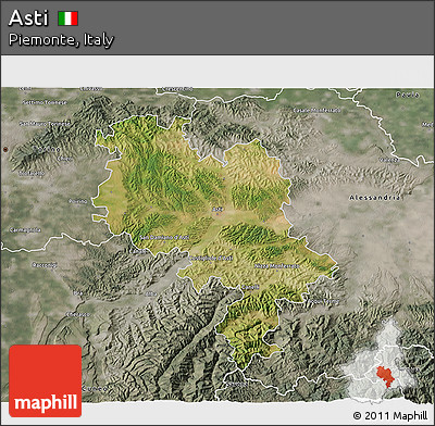 Satellite 3D Map of Asti, semi-desaturated