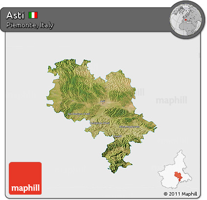 Satellite 3D Map of Asti, single color outside
