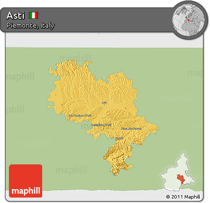 Savanna Style 3D Map of Asti, single color outside