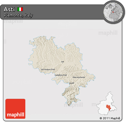 Shaded Relief 3D Map of Asti, single color outside