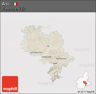 Shaded Relief 3D Map of Asti, single color outside