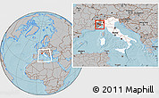 Gray Location Map of Asti, highlighted country, highlighted parent region, within the entire country, hill shading