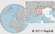 Gray Location Map of Asti, highlighted country, hill shading