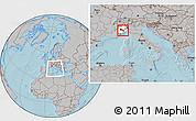 Gray Location Map of Asti, highlighted parent region, within the entire country, hill shading