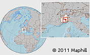 Gray Location Map of Asti, highlighted parent region, hill shading