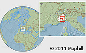 Savanna Style Location Map of Asti, highlighted parent region, hill shading