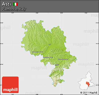 Physical Map of Asti, single color outside
