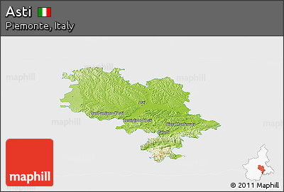 Physical Panoramic Map of Asti, single color outside