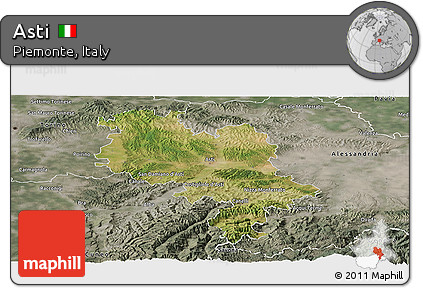 Satellite Panoramic Map of Asti, semi-desaturated