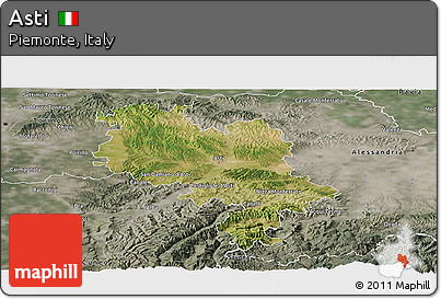 Satellite Panoramic Map of Asti, semi-desaturated
