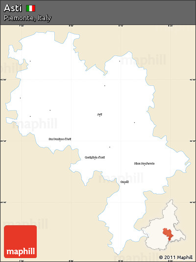 Classic Style Simple Map of Asti, single color outside