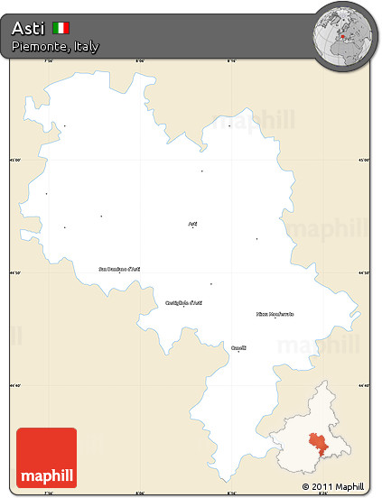 Classic Style Simple Map of Asti, single color outside