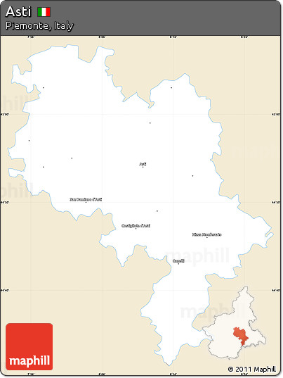 Classic Style Simple Map of Asti, single color outside