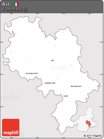 Silver Style Simple Map of Asti, cropped outside