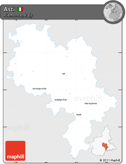 Silver Style Simple Map of Asti, single color outside