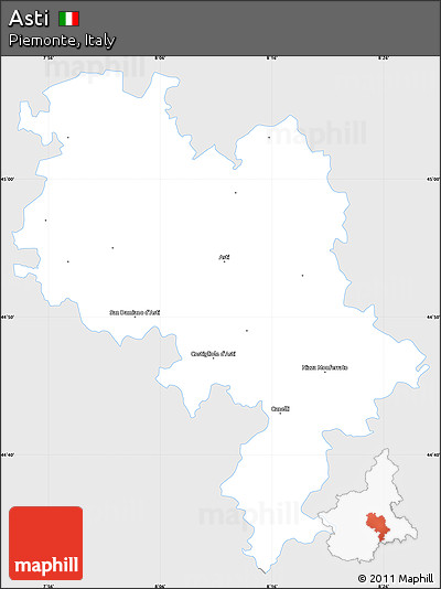 Silver Style Simple Map of Asti, single color outside