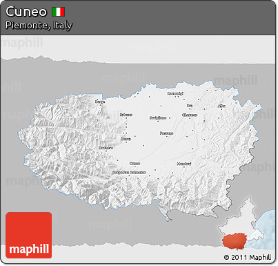 Gray 3D Map of Cuneo, single color outside