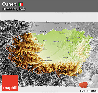 Physical 3D Map of Cuneo, desaturated