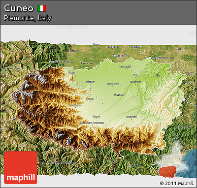 Physical 3D Map of Cuneo, satellite outside