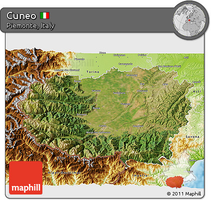 Satellite 3D Map of Cuneo, physical outside