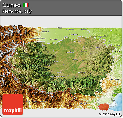 Satellite 3D Map of Cuneo, physical outside