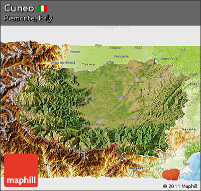 Satellite 3D Map of Cuneo, physical outside