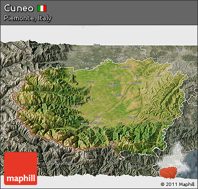 Satellite 3D Map of Cuneo, semi-desaturated