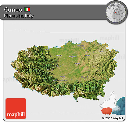 Satellite 3D Map of Cuneo, single color outside