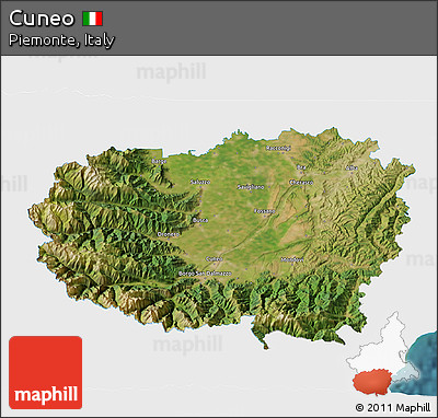 Satellite 3D Map of Cuneo, single color outside