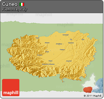Savanna Style 3D Map of Cuneo, single color outside