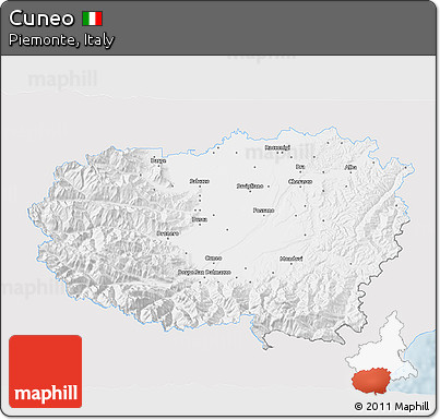 Silver Style 3D Map of Cuneo, single color outside