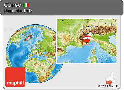 Physical Location Map of Cuneo, highlighted parent region
