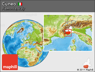 Physical Location Map of Cuneo, highlighted parent region