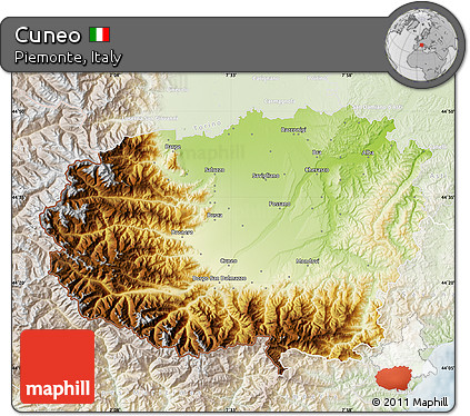 Physical Map of Cuneo, lighten
