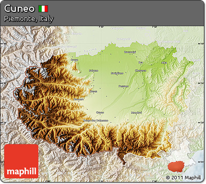 Physical Map of Cuneo, lighten