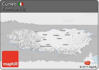 Gray Panoramic Map of Cuneo, single color outside