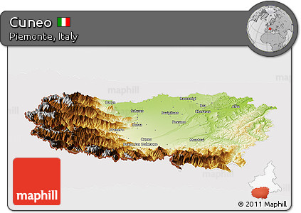 Physical Panoramic Map of Cuneo, cropped outside