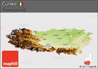 Physical Panoramic Map of Cuneo, cropped outside