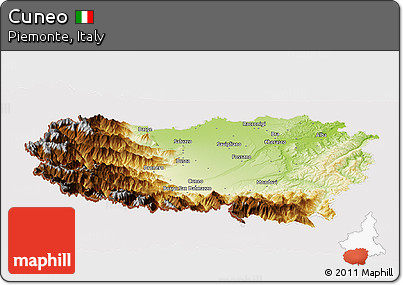 Physical Panoramic Map of Cuneo, cropped outside