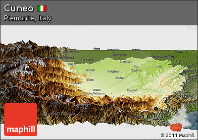 Physical Panoramic Map of Cuneo, darken