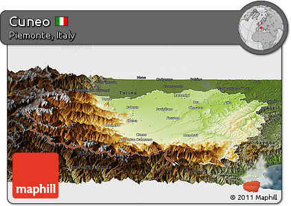 Physical Panoramic Map of Cuneo, darken