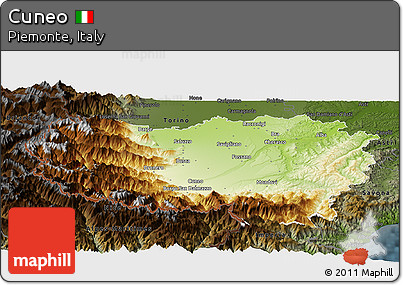 Physical Panoramic Map of Cuneo, darken