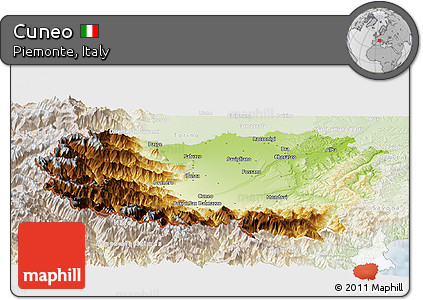 Physical Panoramic Map of Cuneo, lighten
