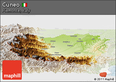 Physical Panoramic Map of Cuneo, lighten