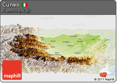 Physical Panoramic Map of Cuneo, lighten