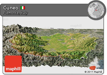 Satellite Panoramic Map of Cuneo, semi-desaturated