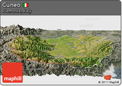 Satellite Panoramic Map of Cuneo, semi-desaturated